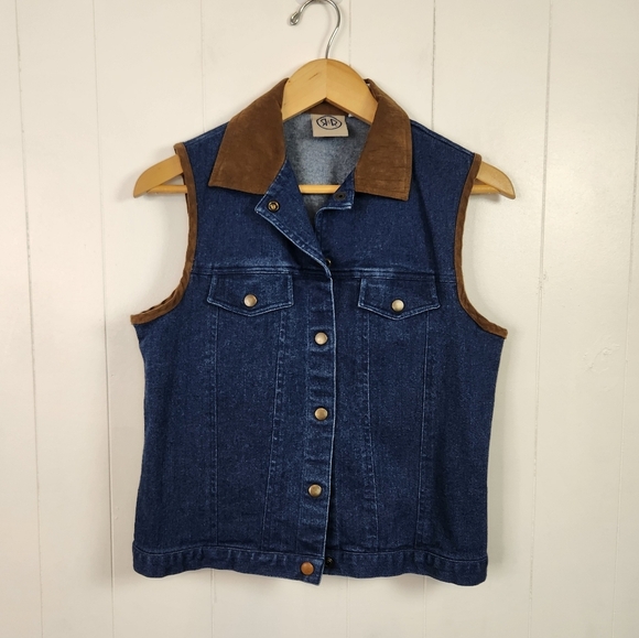 Vintage 90s Denim Jean Vest Jacket Western Festival Country 1990s Womens Medium - Picture 1 of 8